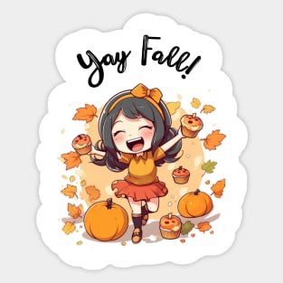 Fall for Our Adorable Chibi Art - Cute and Cozy Autumn Vibes, Yay FALL! Sticker